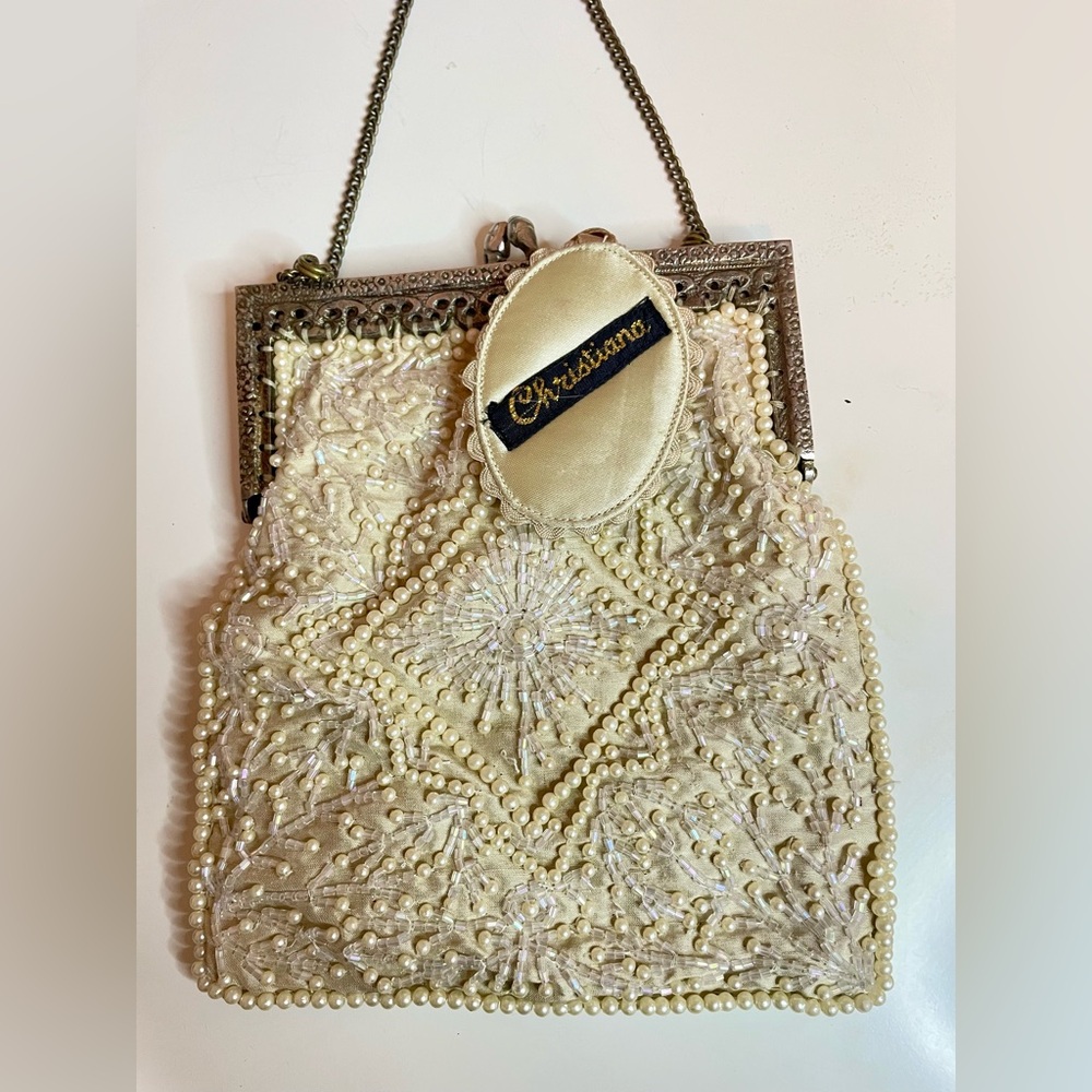 100% Silk Cream Beaded Women's Bag